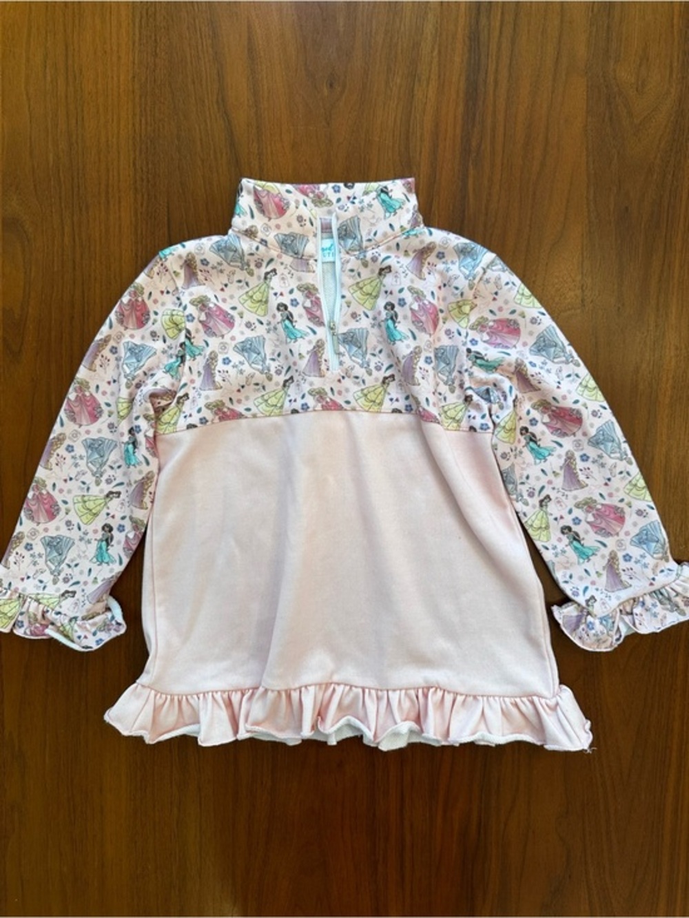 Disney Princess Girls Pink Ruffle Hem Pullover with Princess Print size 5-6
